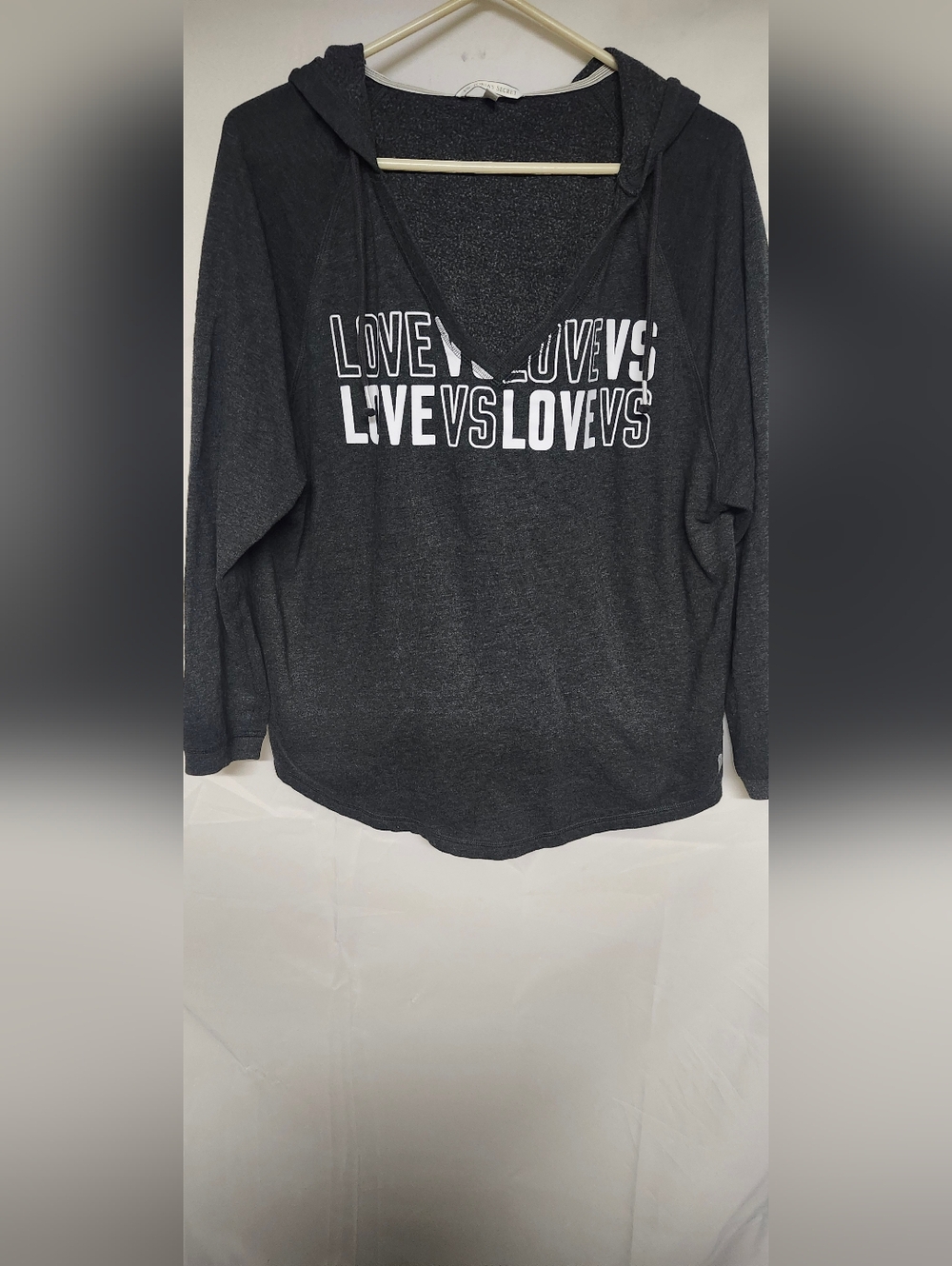 Love Vs Love Graphic Hooded Women's Top - Charcoal